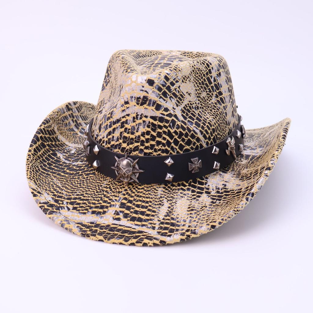 Temu Classic Crocodile Pattern Western Cowboy Hat Men'S And Women'S Curved Brim Top Hat