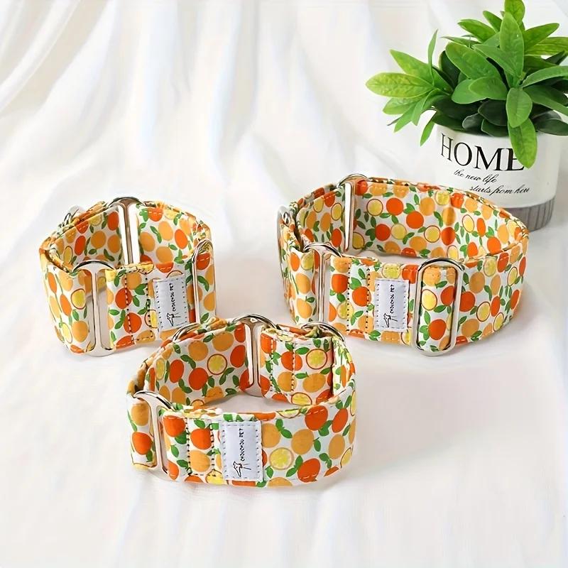 

Floral Fruit Print Dog Collar Adjustable Soft Polyester Pet Neck Strap with Metal Buckle for Small Medium Dogs XS
