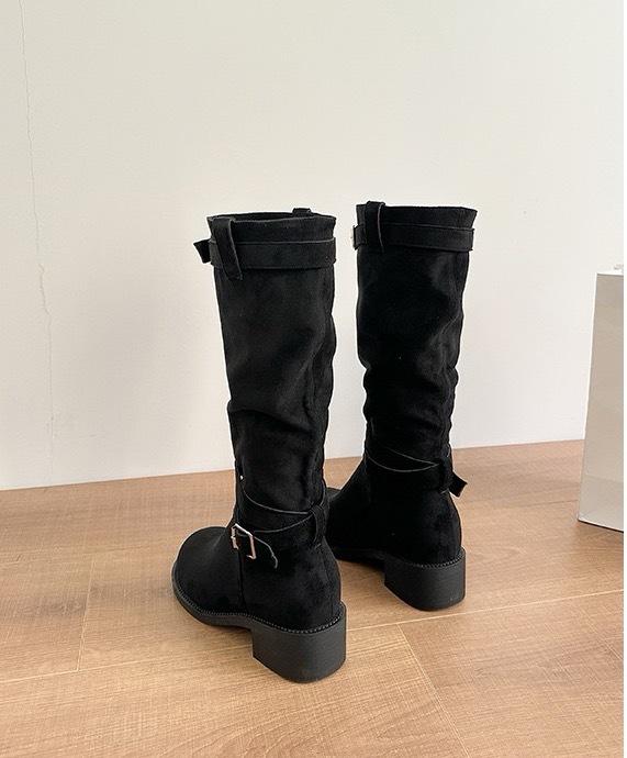 

Cowhide version~ pleated pile fashion boots women s thick heel thin versatile soft leather boots western boots tall knight boots 40