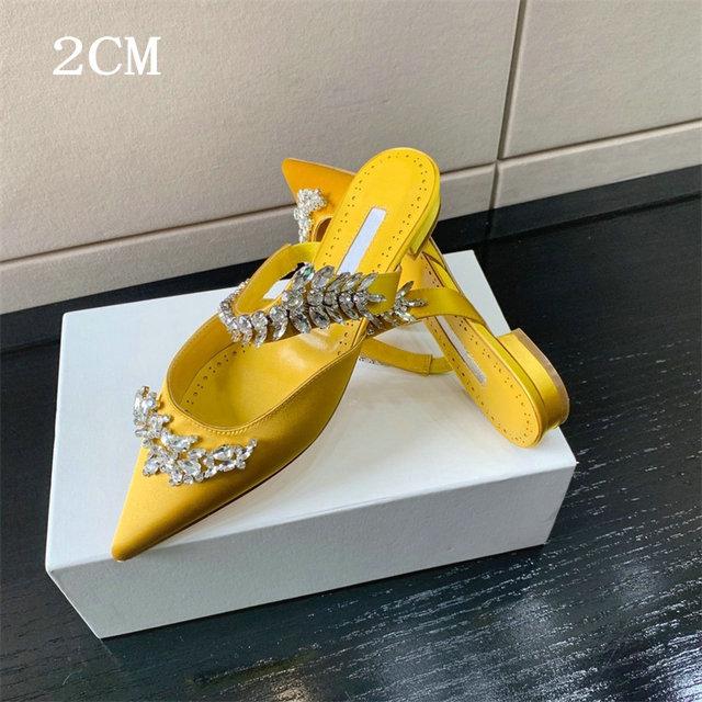 Fashion Couture! French Pointed Flat Sandal Rhinestone Goddess Fan Niche Design Sense High Heel Half Drag