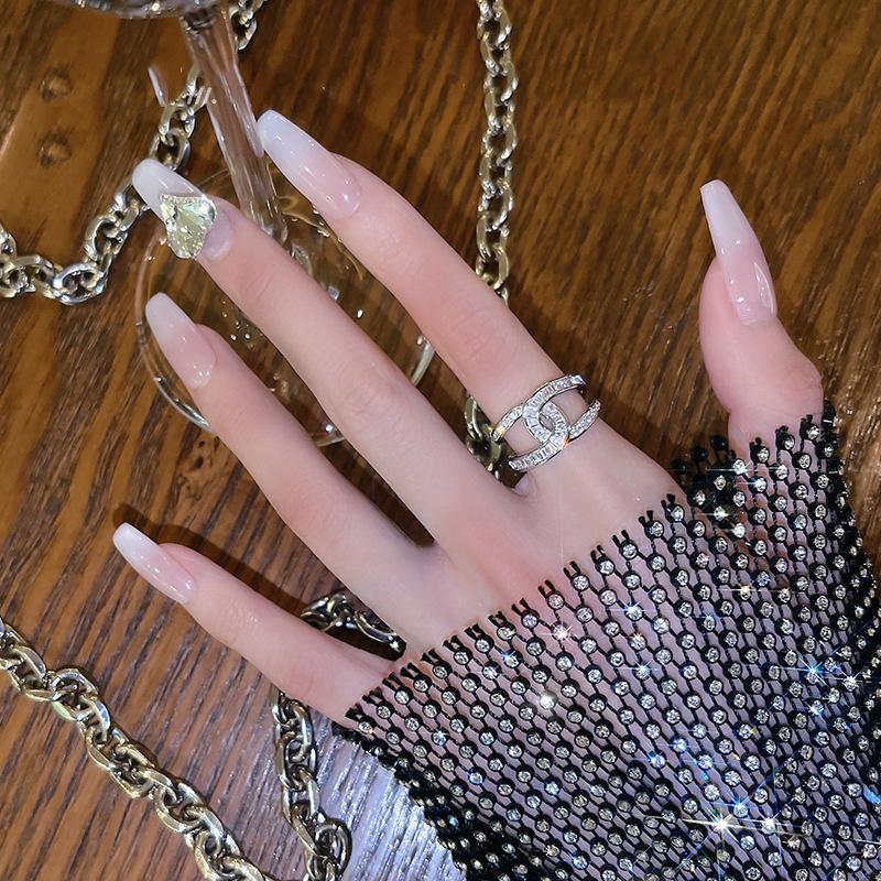 Cross Light Luxury Flash Diamond Ring, Zircon Trendy Cool Female Personality Advanced Sense Niche Design Index Finger Ring