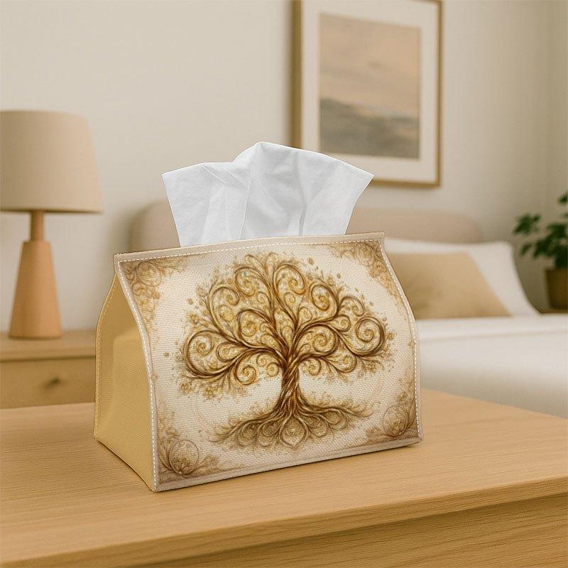 1pc Classic Decorative Tissue Holder - Tree Golden Flourish Design, Sturdy Fabric Storage for Kitchen, Living Room, Bedroom, Vehicle - Versatile Holid