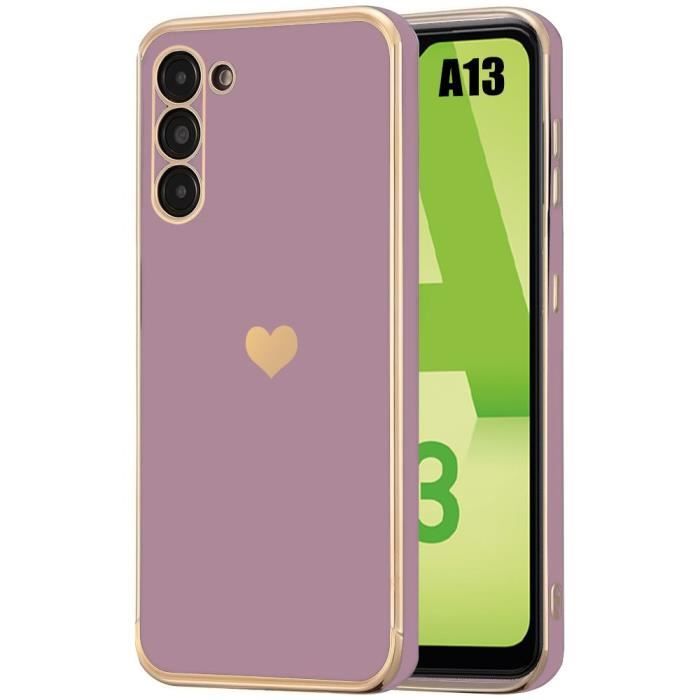 Coque de protection - Samsung - Galaxy A13 5G et A04s - Violet - Antichoc - Motif Cœur