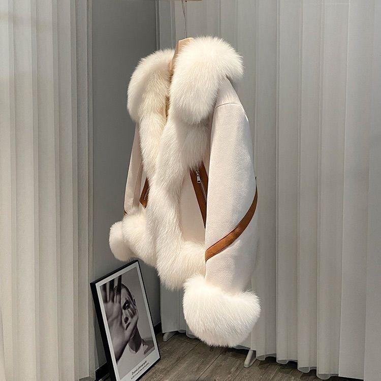 New Imitation Fox Fur Coat Women Autumn Winter Fashion Short Add Cotton Thick Warm Suede Overcoat Female Slim Outwear