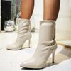 2025 autumn new thin heel short fashion boots wish European and American style pointed high heel leather boots women's rear zipper