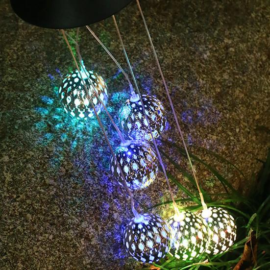 Solar Wind Chime Garden Metal Orb Wind Chime with Color-Changing Solar Lights
