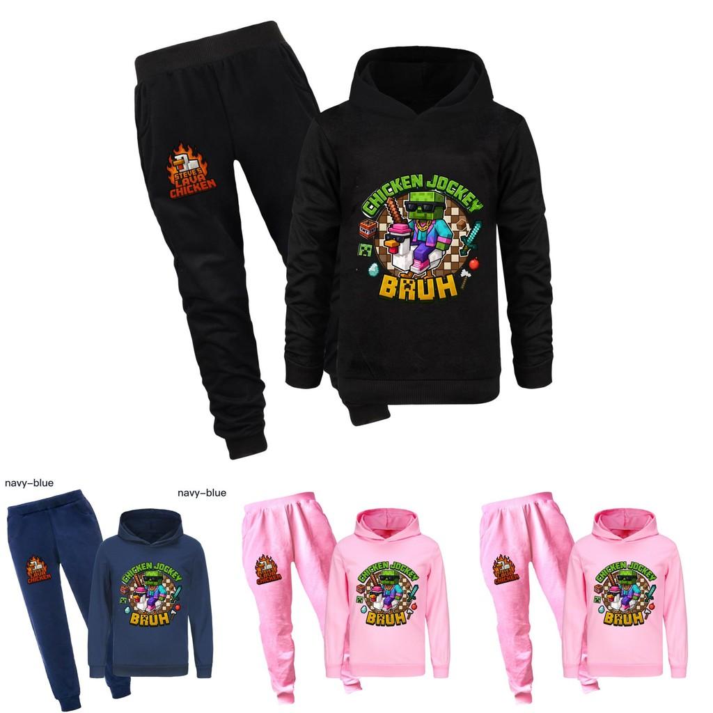Dětská mikina s kapucí a kalhoty Minecraft Chicken Jockey Dětský kreslený set Bavlněná látka Pro běžné zimní nošení