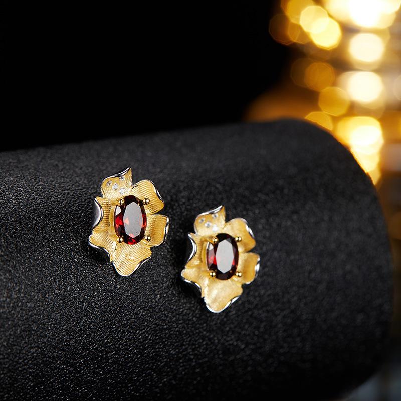 S925 Sterling Silver Necklace with Natural Color Treasures, Designed with Female Flowers, Necklace, Bracelet, Ring, Earrings