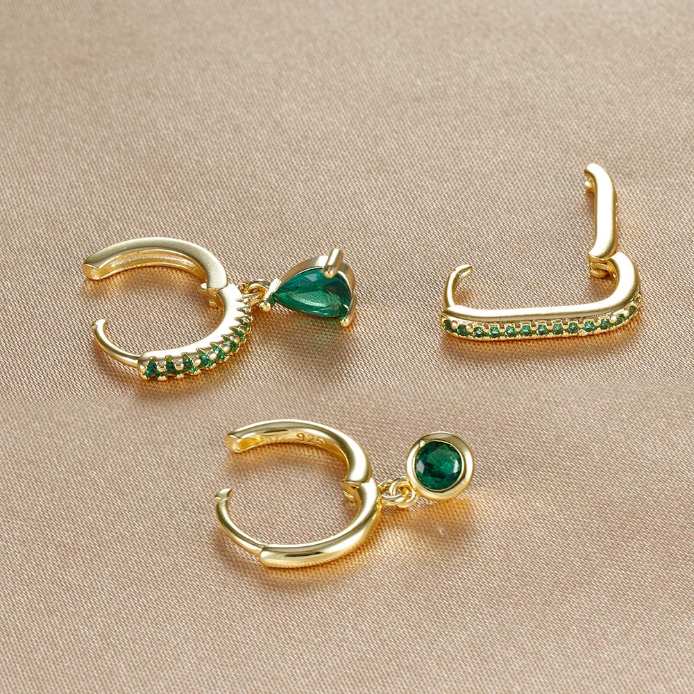 3PCS Fashion Stainless Steel Water Drop Zircon Dangle Earrings Set for Women Gold Plated U-shape Earring Piercing Jewelry