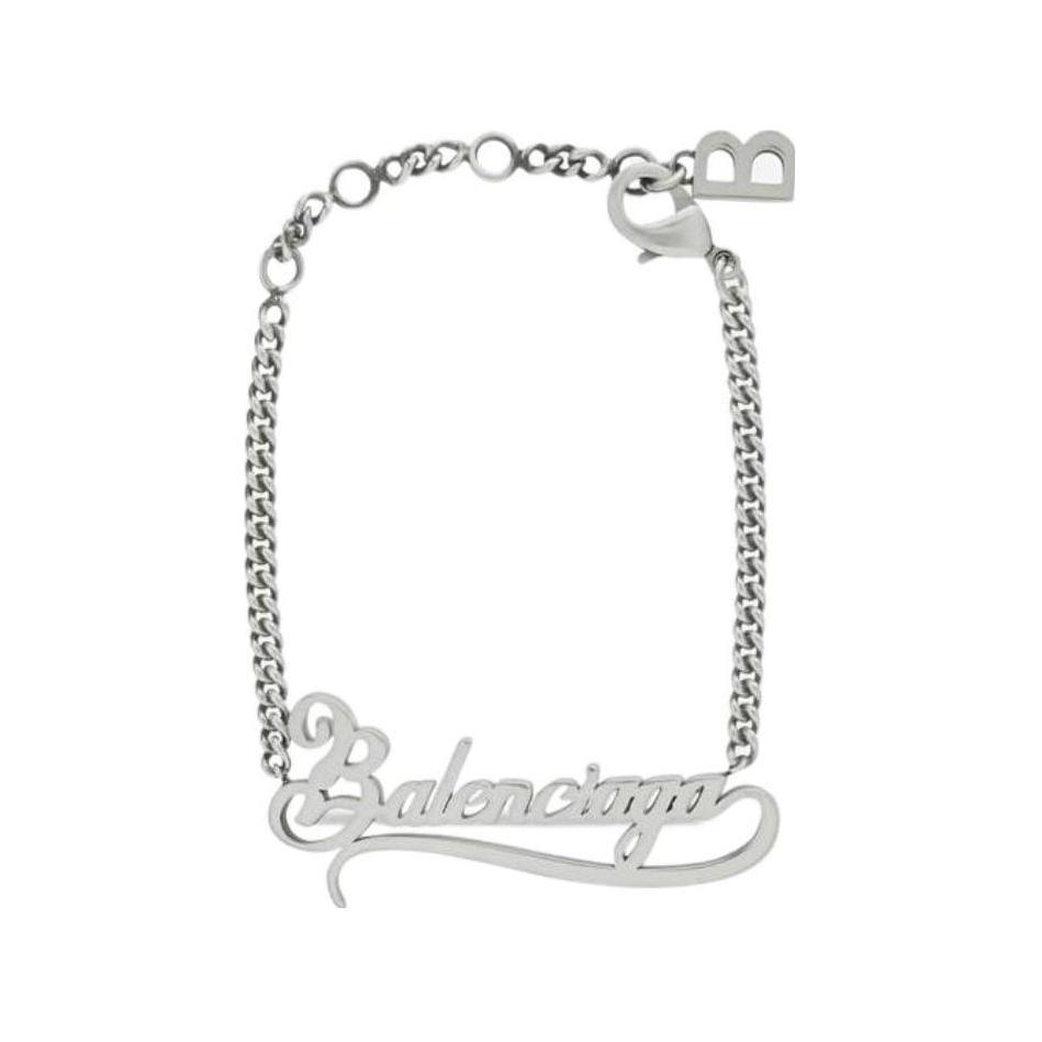 Balenciaga Logo Bracelet Women jewelry Silver Brass 674579TZ99I F,Silver