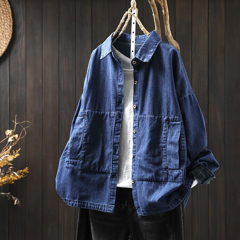 Women`s Long Sleeve Denim Jacket Turn