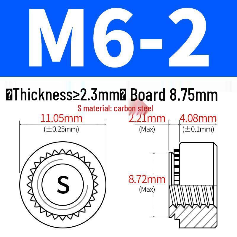 Förzinkat kolstål Clinchmuttrar för plåt - Storlekar: M2, M4, M5, M6, M8, M10, M12