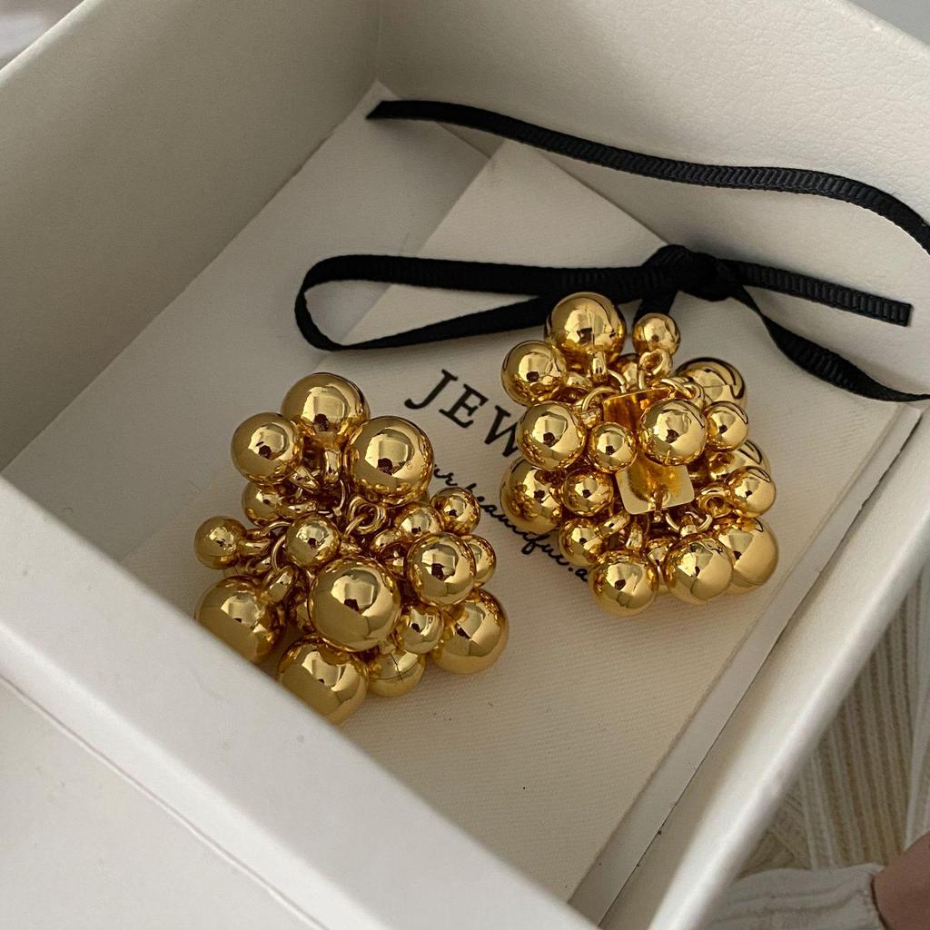 925 Sterling Silver Irregular Beaded Earrings with Textured Metal Balls – European/American Style, Exaggerated Fashion Design