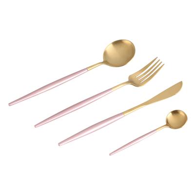 4-delars set Rostfritt stål Färgat Bestick Sked Gaffel Kniv Middagsbestick Hemanvändning Rosa+Guld