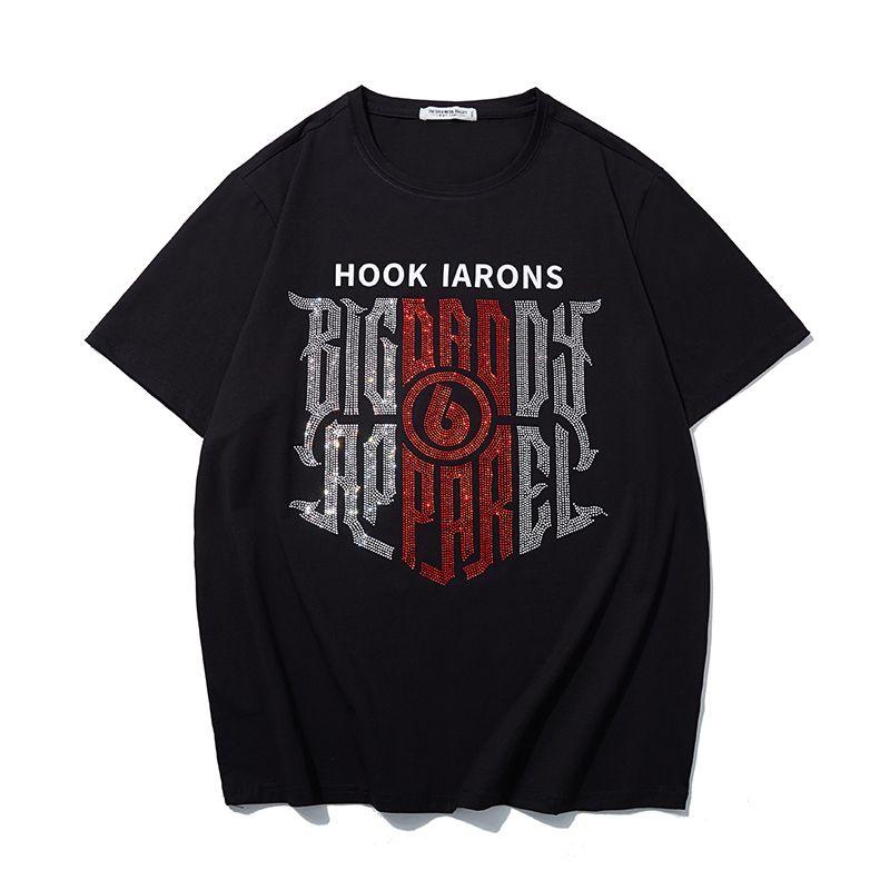 

Модный стиль Трендовая футболка с коротким рукавом большого размера Полный мужчина Трендовые топы с горячей фиксацией большого размера Чистый хлопок Стразы Рукав до локтя Black XL/80.00 kg-90.00 kg