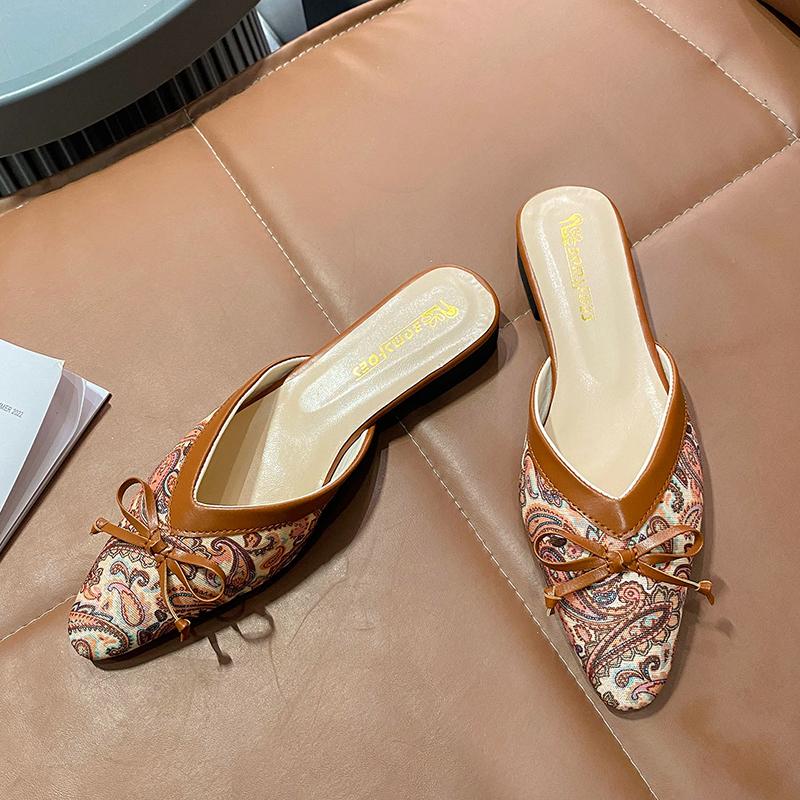 Fashion 2025 Women's Slippers Summer New Bow Head Half Drag Casual Fashion Comfortable Soft Sole Slippers