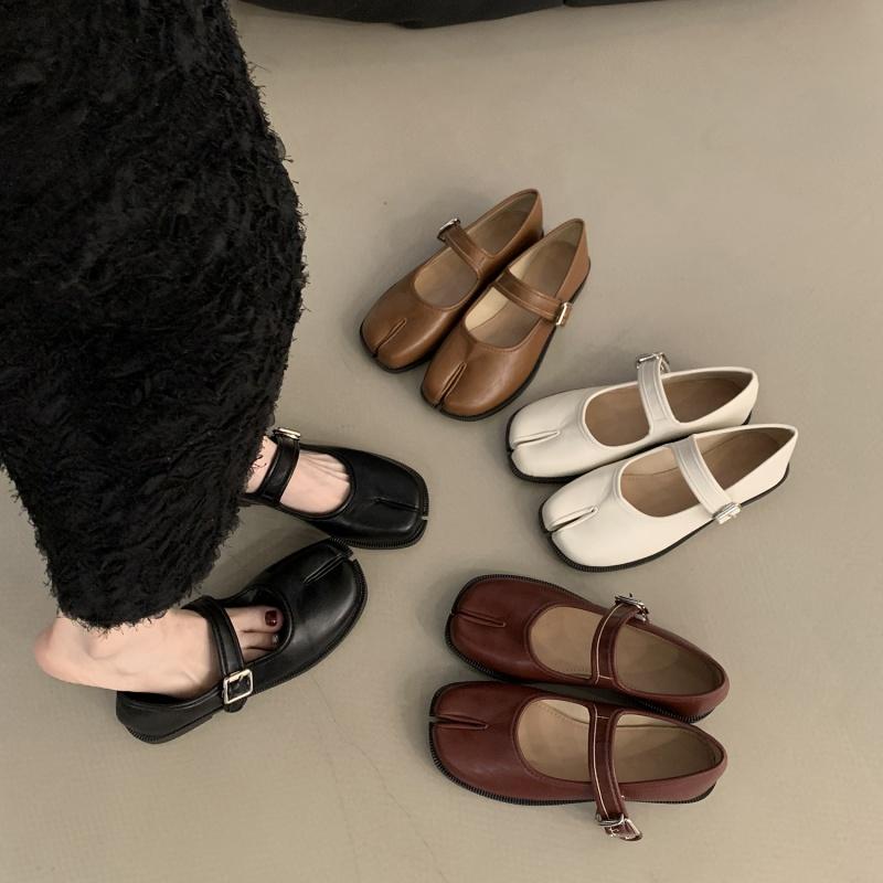 Fashion Bailamos Women Split Toe Shoes Ladies Square Toe Retro Single Shoes Shallow Mouth Flats Mary Jane Sandals Casual Slip On Shoes