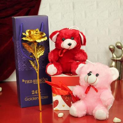 Gift for Girlfriend Boyfriend Husband Wife Couples Wedding Anniversary Birthday Special 24K Gold Plated Rose with Teddy Bear Hamper
