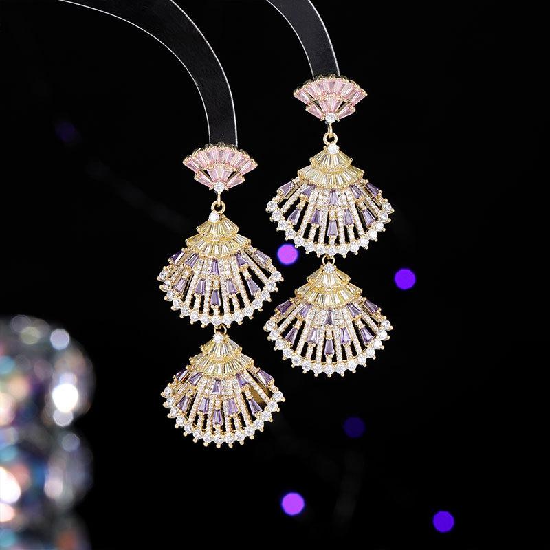 

Серьги Heavy Industry, юбка из цветного циркония, геометрические серьги-веера, микроинкрустированные цирконием серьги из серебра 925 пробы для вечернего платья