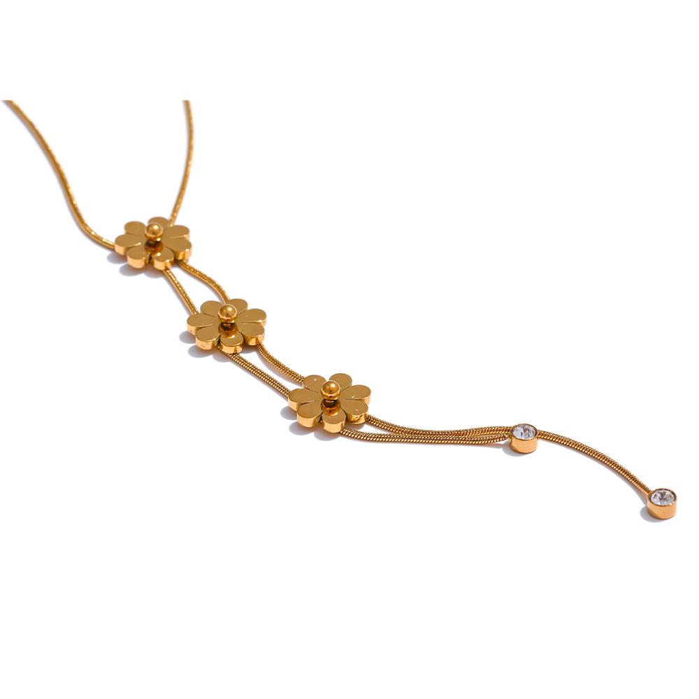 

Yhpup Fashion Stainless Steel Metal Flower Chain Necklace Bracelet 18K Gold Color PVD Plated Waterproof Charm Jewelry Gift
