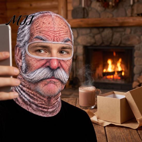 Snowboarding Head Neck Cover Old Man Ski Masque, Winter Funny Full Face Balaclava with Accessories for Men Women Coverage, Realistic Pattern