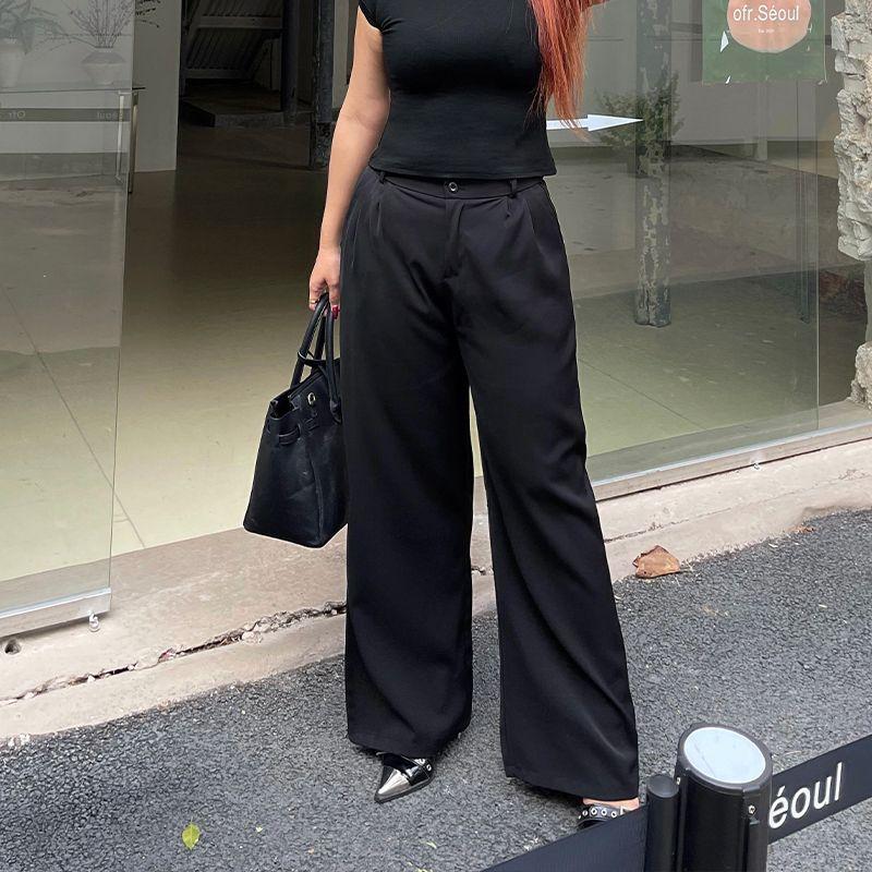 

Brother Nan Loose-Fit Suit Casual Pants Summer New Arrival Plus Size High Waist Loose Straight-leg Tall Pants Chubby Girl Pants Black [Tall]] 2XL