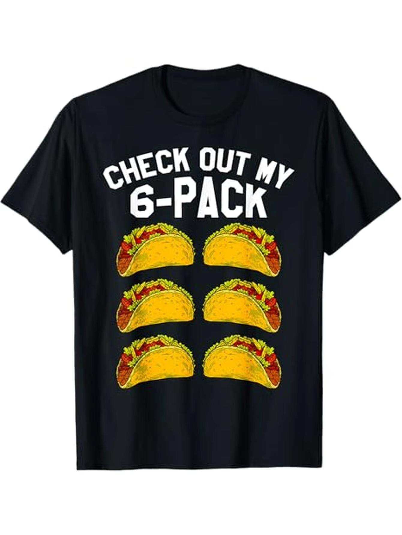 6 Pack Fitness Taco Funny Printed Women Top for Taco Lovers Short Sleeve Round Neck TShirt Summer Casual Clothing S