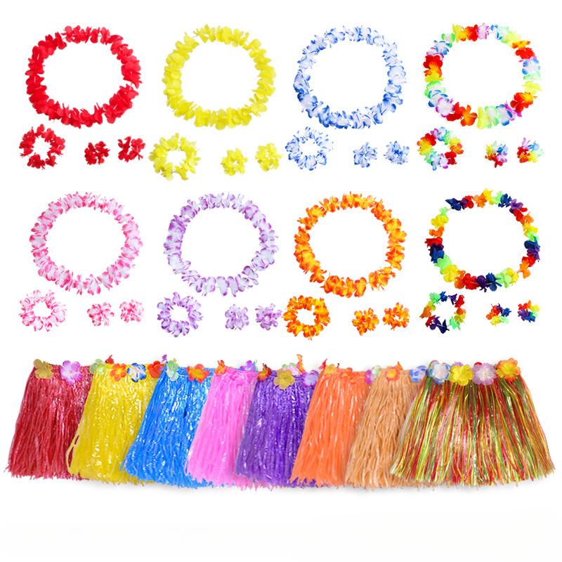 40PCS Party Atmosphere Decoration Summer Outdoor Festival Party Grass Skirt Props Hawaiian Fun Vacation Grass Skirt 40CM Set
