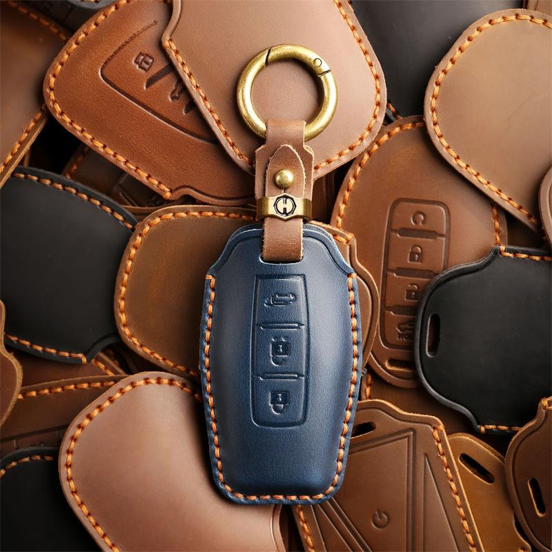 Leder Schlüsseletui Hülle für Mitsubishi Outlander 2022 2023 2/3 Tasten Fernbedienung Smart Key Halter Autoschlüsselanhänger Schutz
