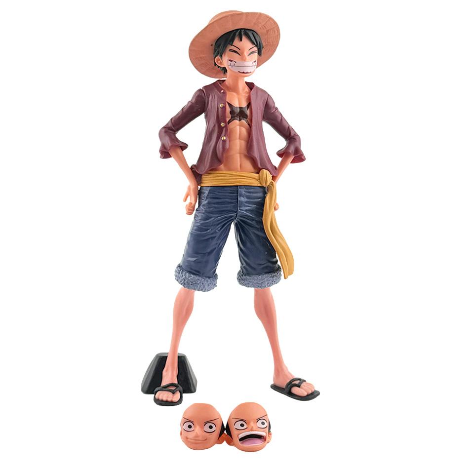 One Piece Anime Figure Confident Smiley Luffy Three Form Face Changing Doll Action Figurine Model Toys Kits PVC Model Dolls