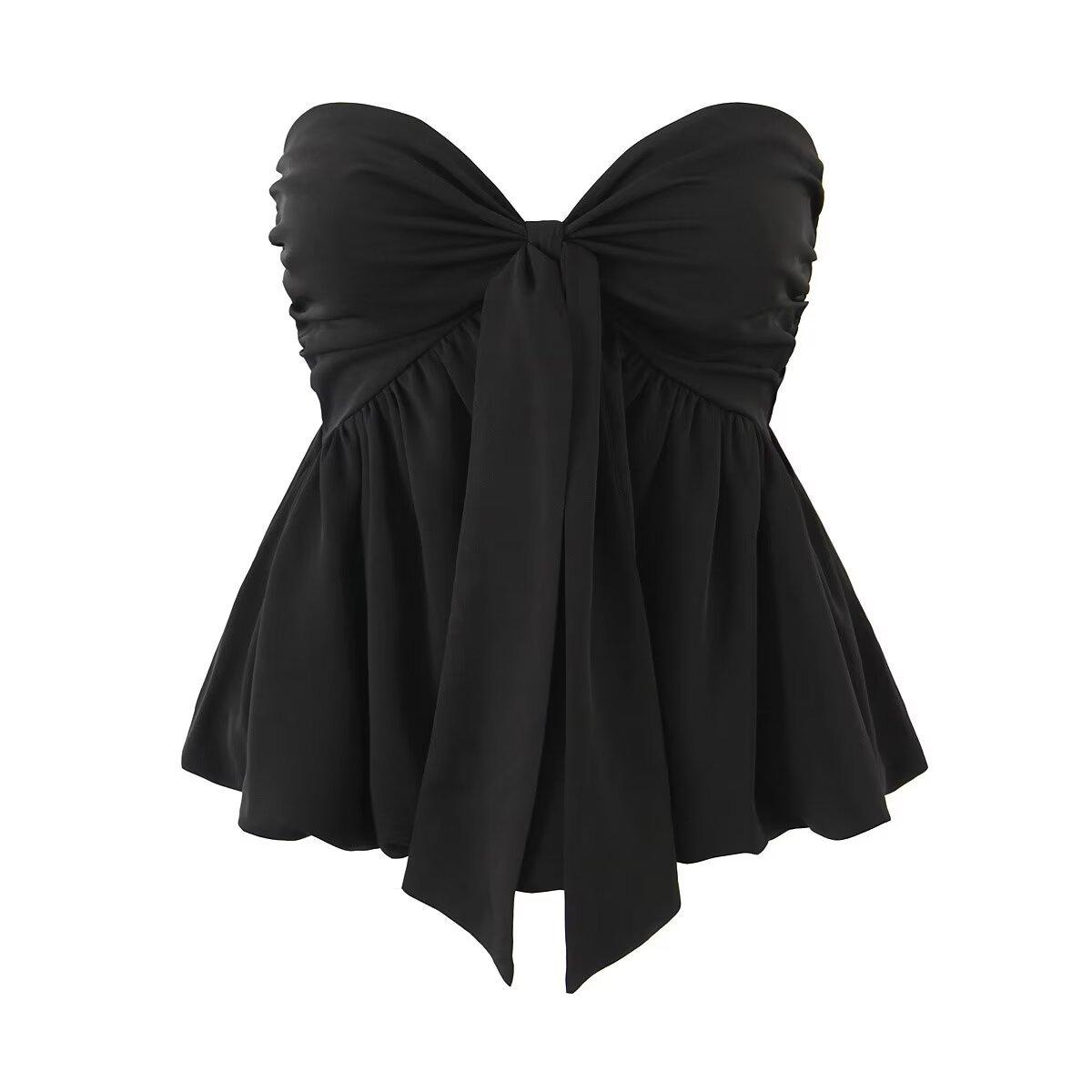 European and American style, new women s clothing, foreign style, fashionable, versatile, fashionable, knotted chest-wrapped top S чёрный