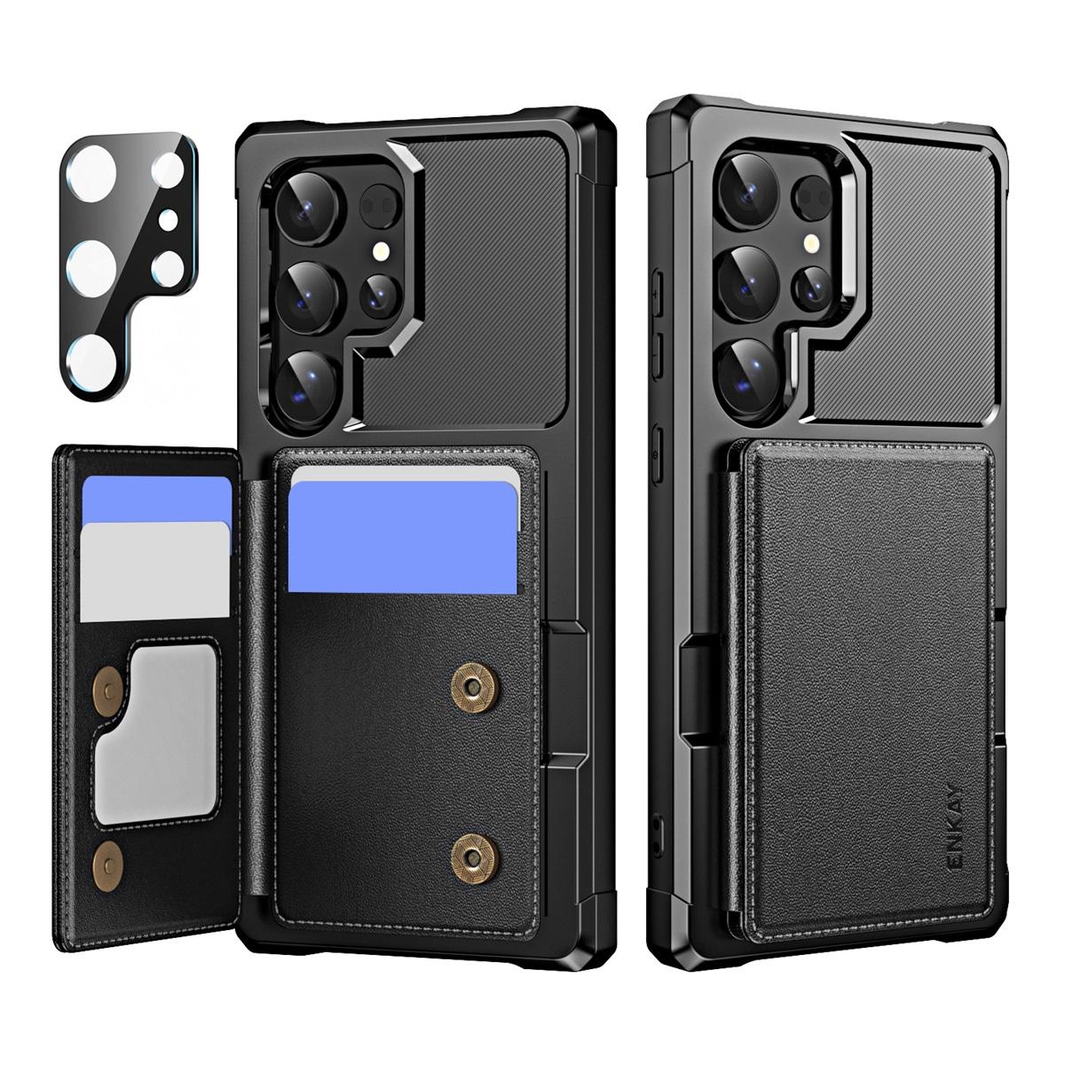 

Для Samsung Galaxy S24 Ultra ENKAY Hat-Prince Кошелек Слот для карт Подставка Кожа PU + TPU Задняя крышка телефона с пленкой для защиты объектива камеры A