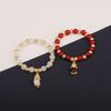 Vintage Imitation Marble Stone Bracelet Delicate Beaded Bangles Pixiu Pendant Bracelet  Lady