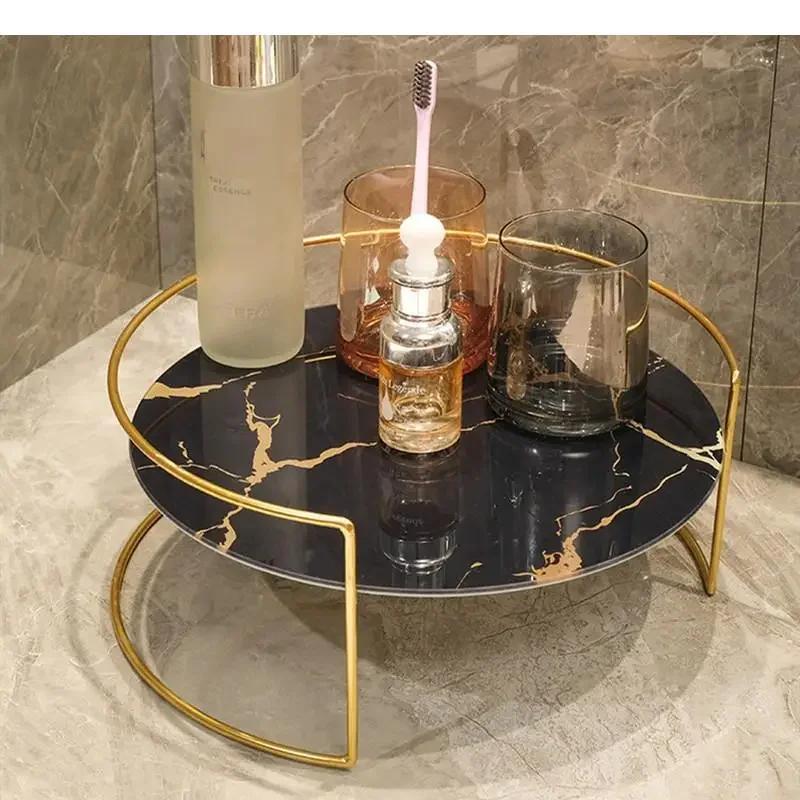 Vassoio in Vetro Marmorizzato Metallico Set da 2 Pezzi Scaffale Decorativo Portaoggetti Organizer da Scrivania Scaffale per Cosmetici Espositore Scaffali per Bagno