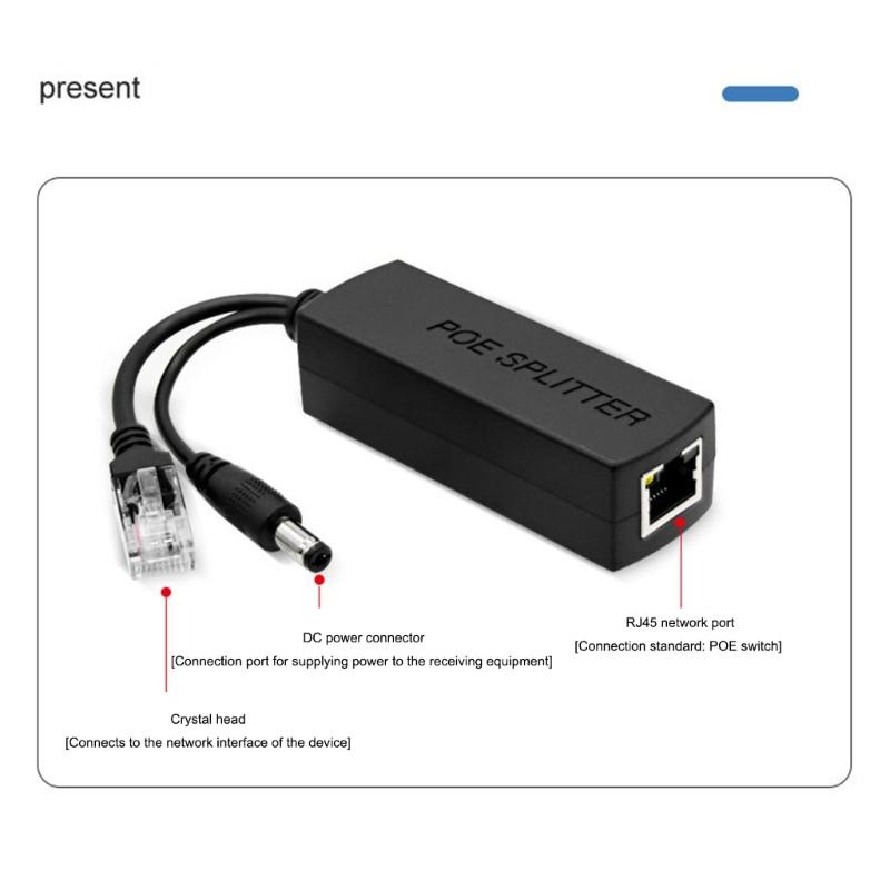 IEEE802.3af/at Compliant Power Over Ethernet Splitter 48V to 12V 1.2A Voltages Converters DC5.5x2.1mm Port POE Splitters