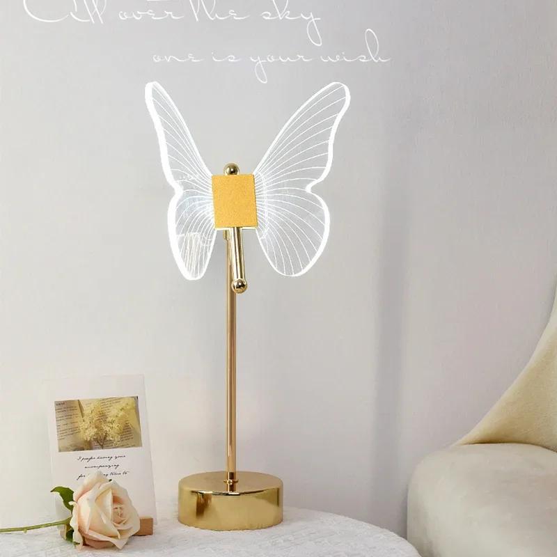 Led Butterfly Table Lamp Retro Gold Acrylic Desk Lamps Hotel Villa Art for Living Room Bedside Desktop Decor Led Night Lights