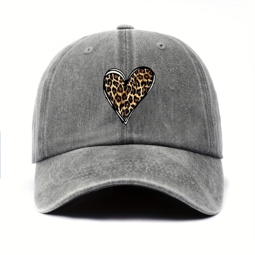 Roztomilý design ve tvaru srdce s leopardím potiskem vhodný pro neformální vycházky a cestování, klobouk s ochranou proti slunci