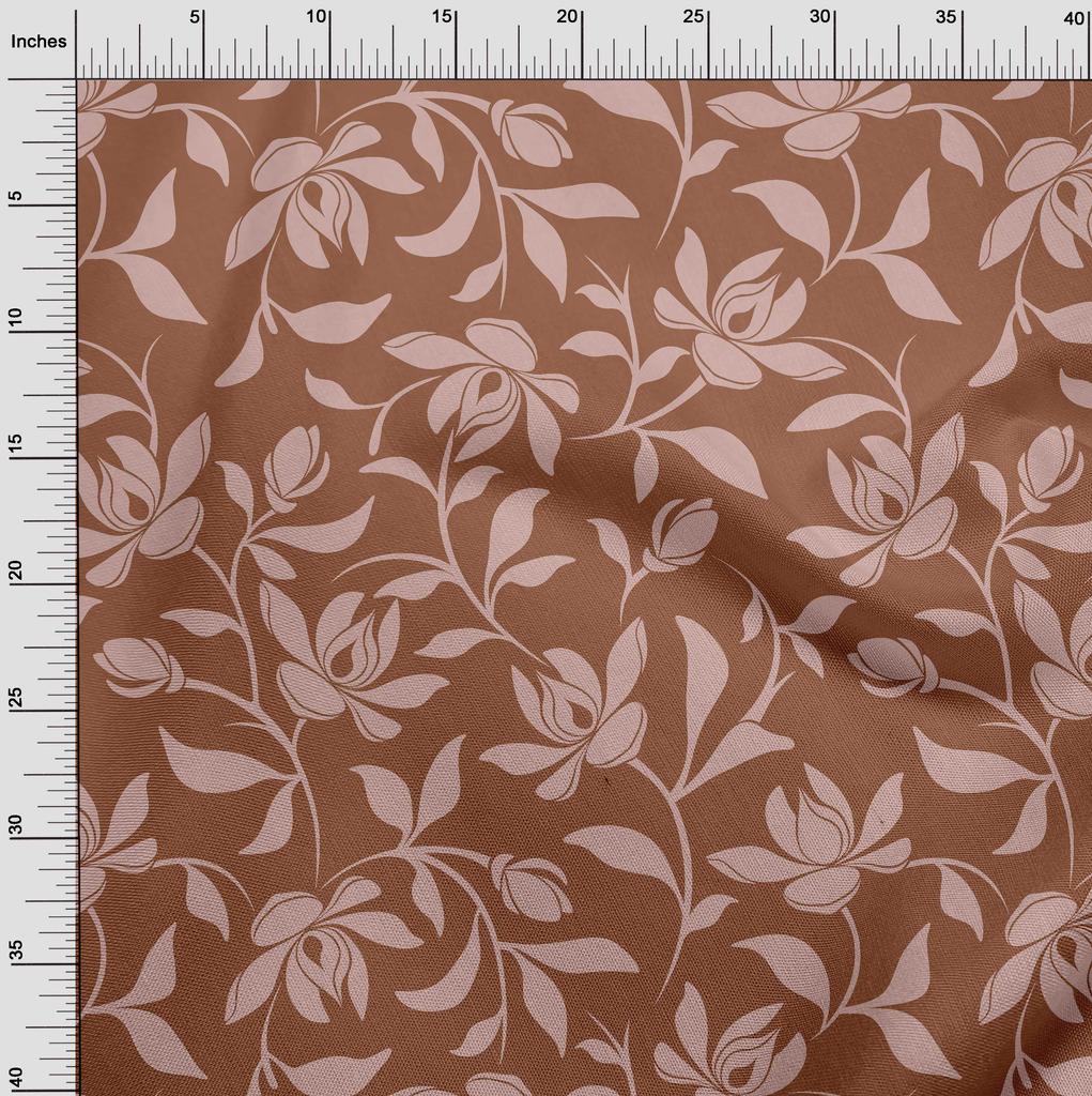 oneOone Cotton Flex Dark Rose Brown Fabric Floral Magnolia Diy Clothing Quilting Fabric Print Fabric By Yard 40 Inch