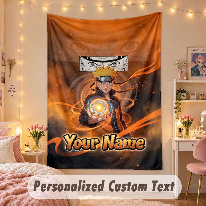 Custom Personalized Tapestry,Naruto Print Custom Name Text Wall Art Hanging for Bedroom
