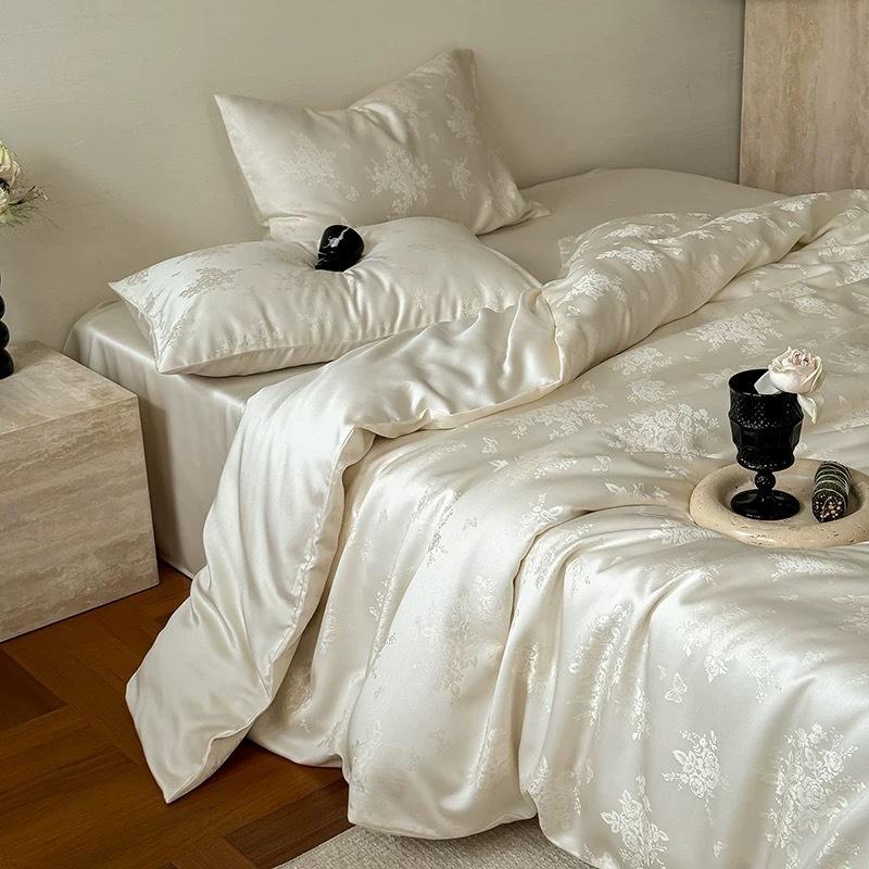 Lady Grade   Unk   French Light Luxury Jacquard Four-Piece Set Tencel Ice Bedding Premium Quilt Cover Bed Linen Bedding 2.0mbedsheetset(4-piece)|fits220x240cmduvetinsert