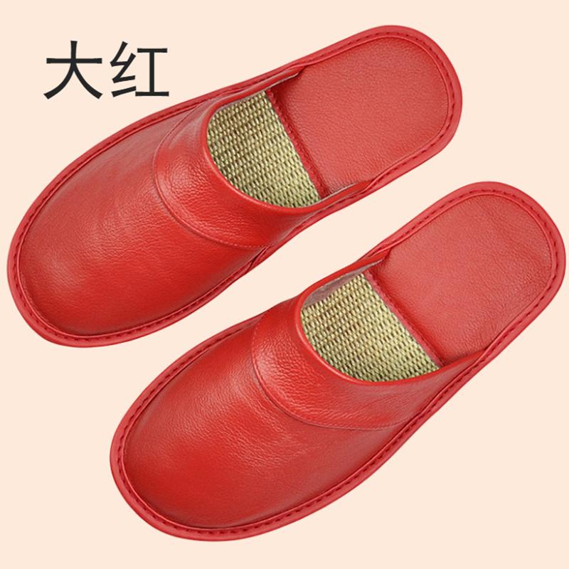 

Тапочки из натуральной коровьей кожи для дома, домашние тапочки, весна-осень-лето, для мужчин и женщин, для пожилых людей, нескользящие, повседневные, одинарные, тапочки 26 fits 38-39 yards. ярко-красный