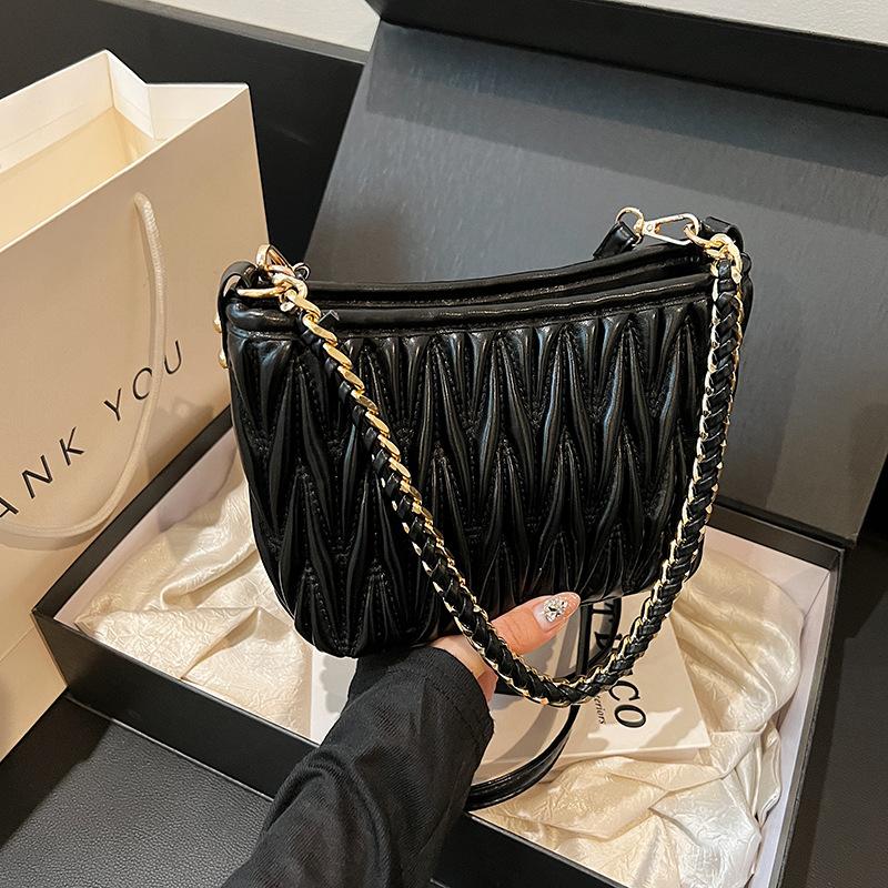Summer high-end messenger small bag women's new pleated chain bucket bag shoulder handbag