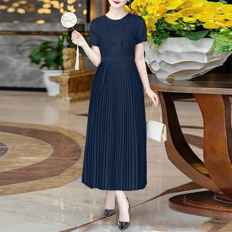 ZANZEA Women Casual Round Neck Short Sleeve Lace Crochet Patchwork Dress