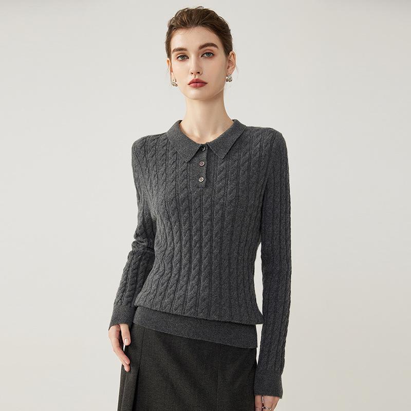 2026 Autumn/Winter Women's Slimming Cable Knit Cashmere Polo Neck Sweater
