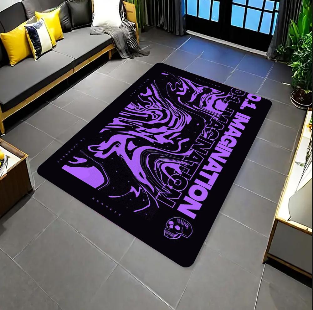 

Modern Imagination Carpet with Purple Graphic Print Non-Slip Black Area Rug for Living Room Decor Floor Mat for Home Office 40x60cm