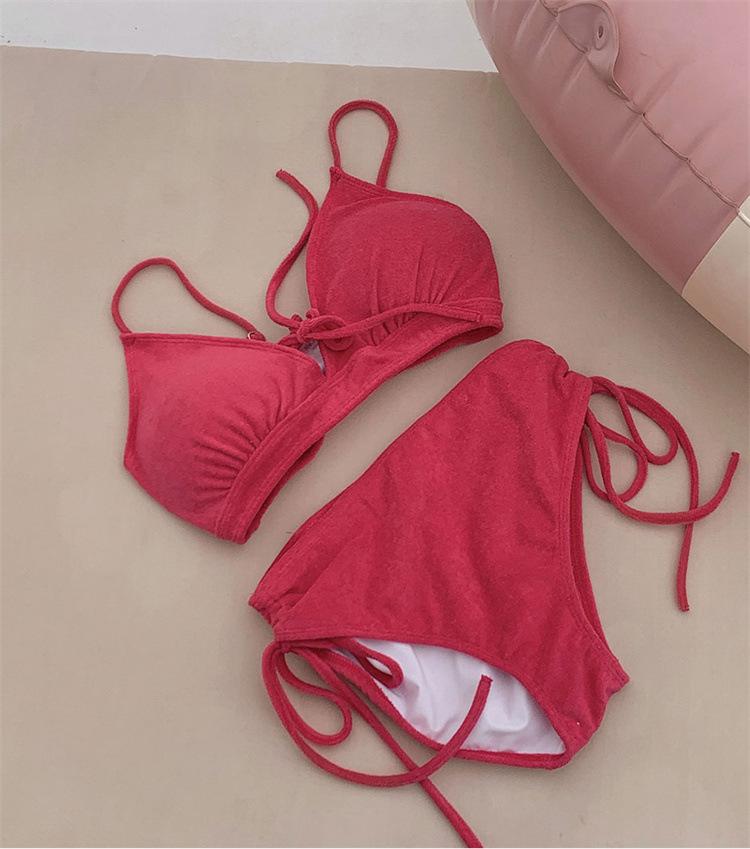 2024 Solid Color Sexy Push-Up Bikini - Lace-Up Multicolor Swimsuit