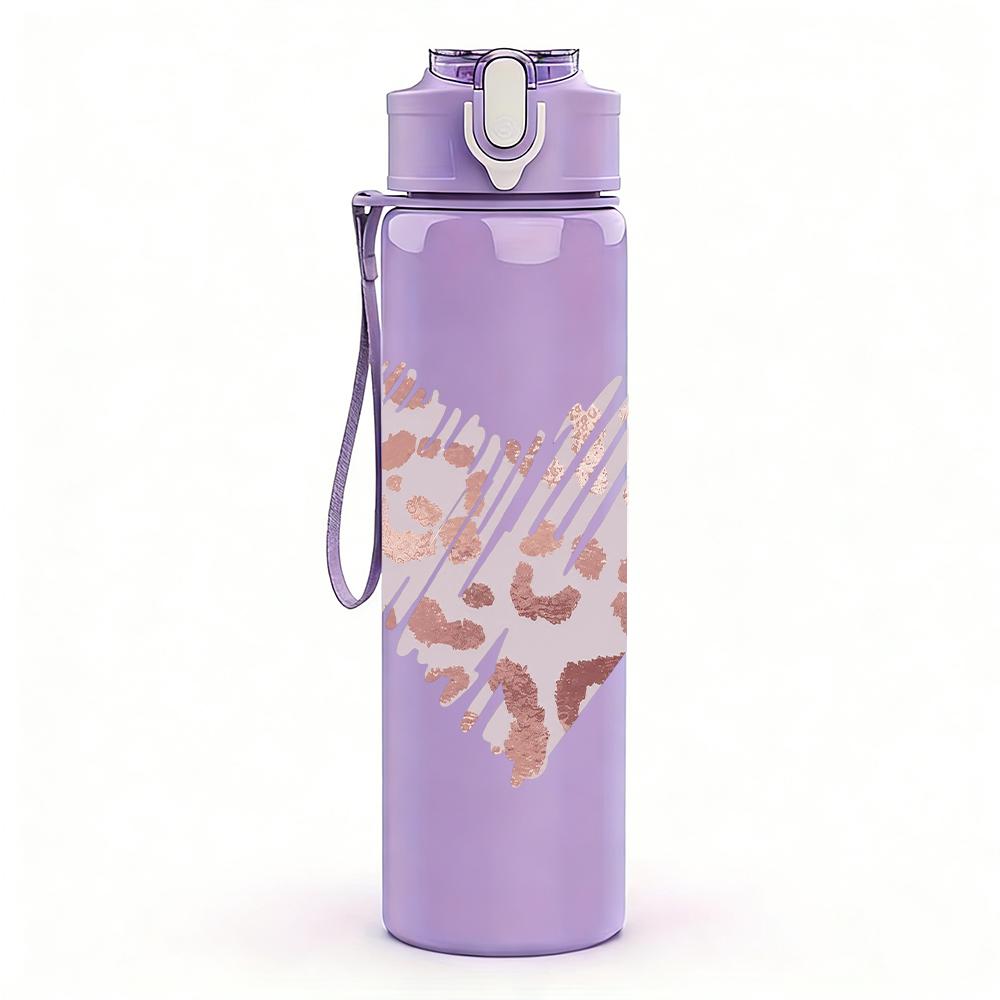 1PC Pink Splatter Heart 750ml Color Plastic Sports Water Bottle Leakproof Flip Straw Lid Suitable for Sports Office Home Use