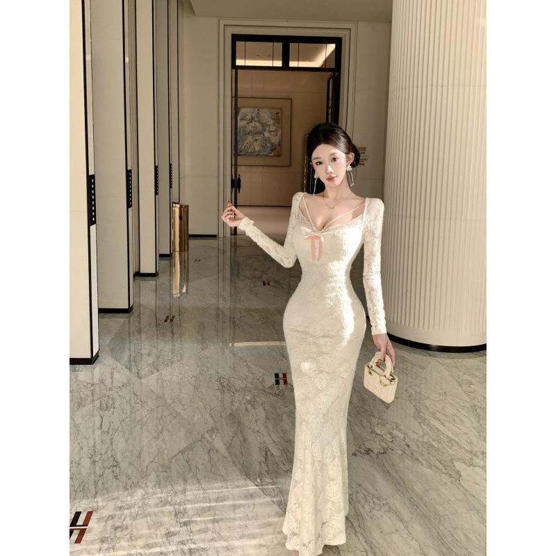 Celebrity Temperament French High-end Dress Dress Sexy Pure Lust Spice Girl Lace Fishtail Hip Dress Women