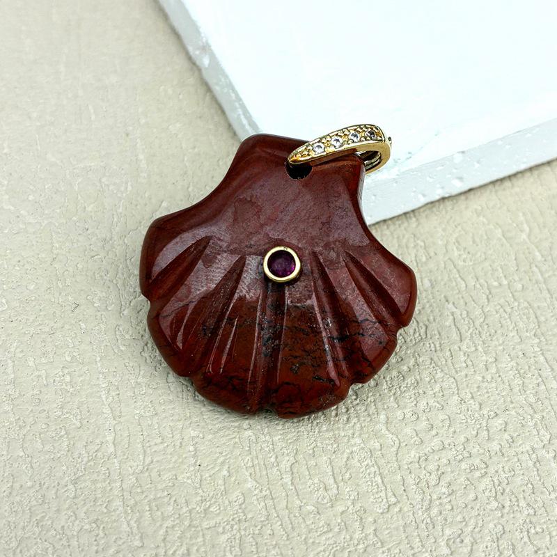 Green Aventurine & Amethyst Necklace with Carved Shell Pendant