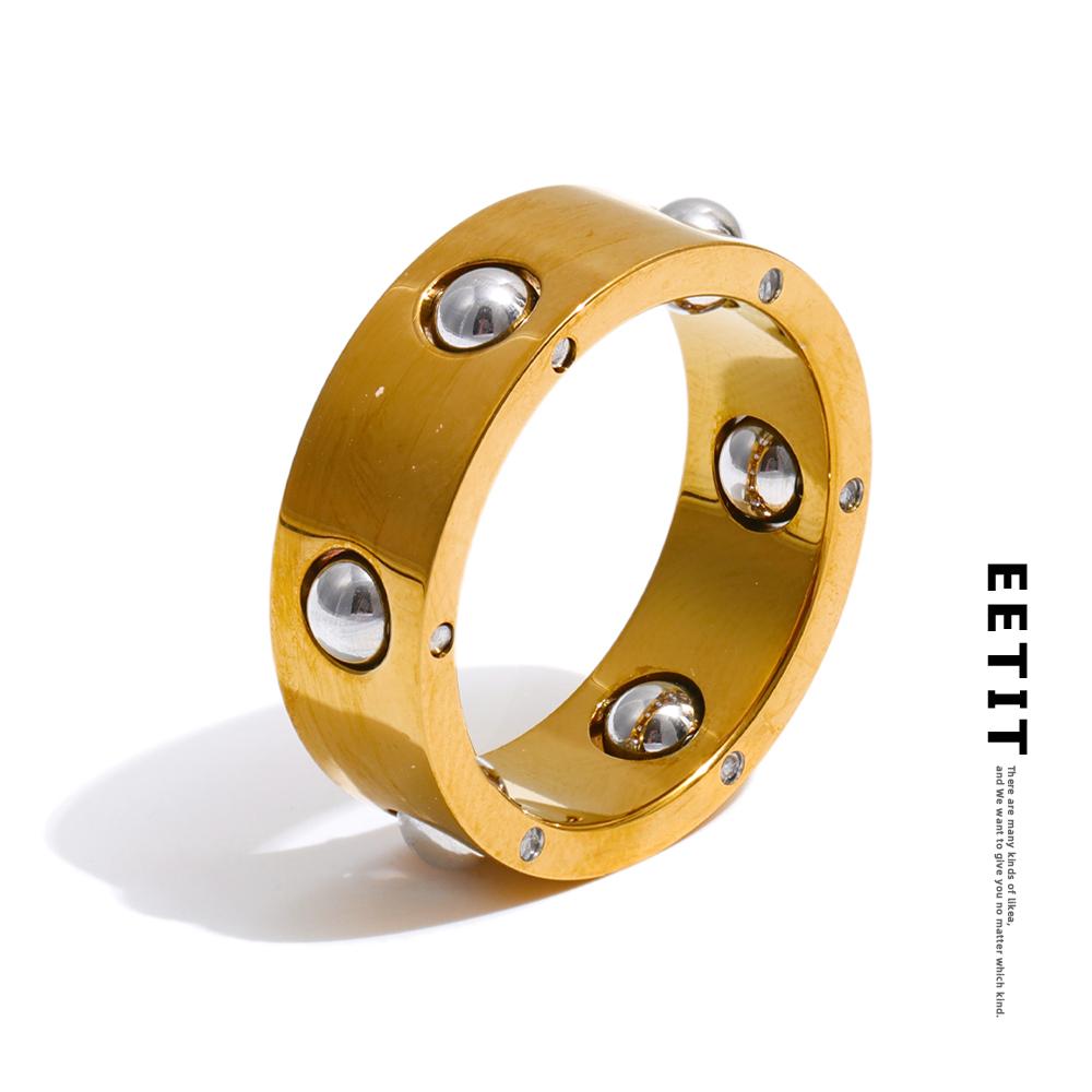 Eetit Fashion Stainless Steel Rollable Beads Golden Ring for Women 18K PVD Plated Texture Personalized Finger Jewelry New